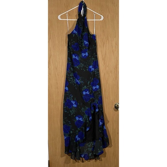 Lulus Dresses & Skirts - Lulus Elegant Entrance Rose Halter Dress Blue Black Wedding Asymmetrical Sz Lg